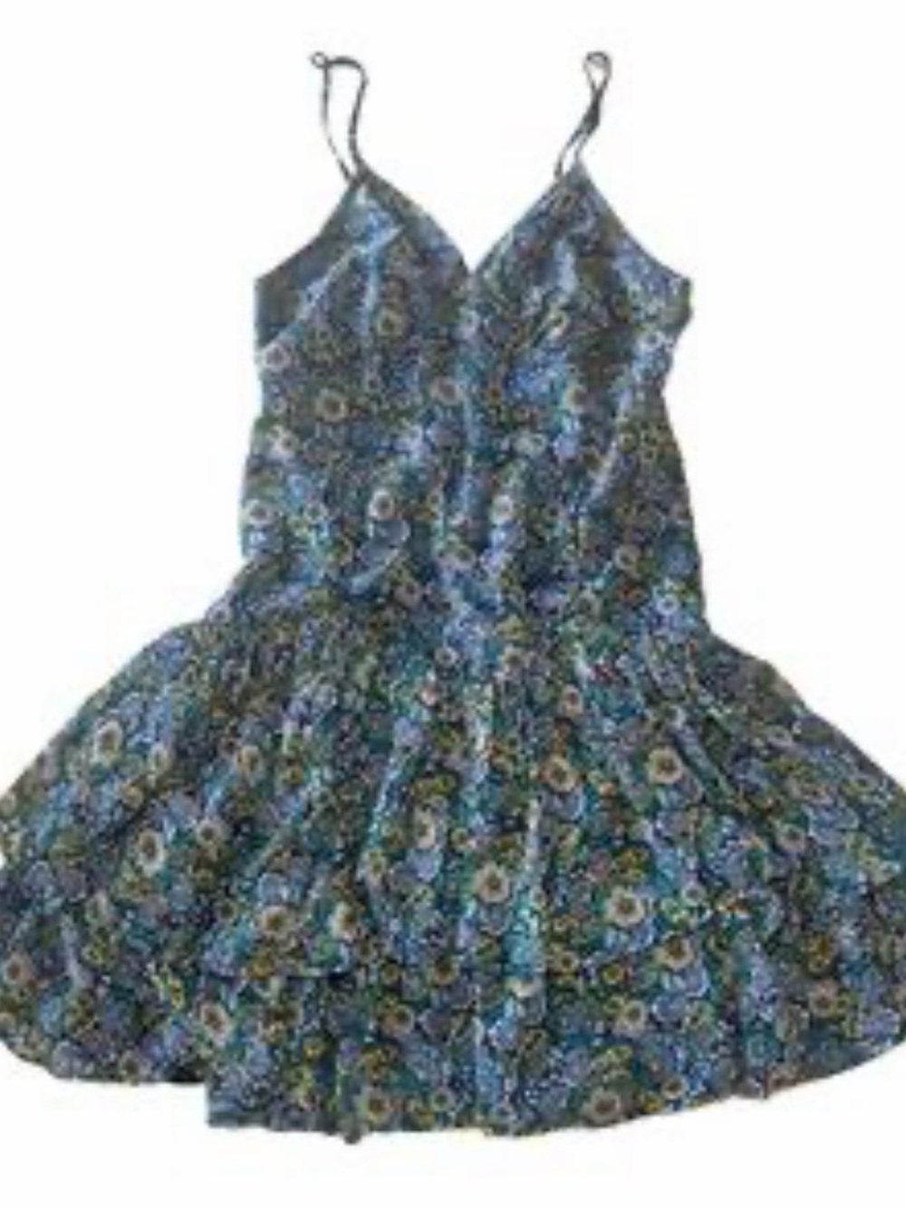 Japna Floral Print Ruffle Mini Dress V-Neck Boho Tiered Size Medium
